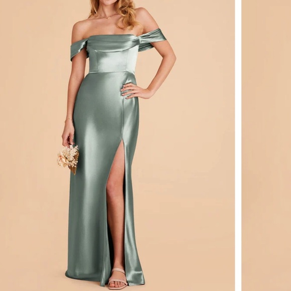 Birdy Grey Mia Shiny Satin Maxi Dress in Sea Glass Size Medium - Picture 1 of 11